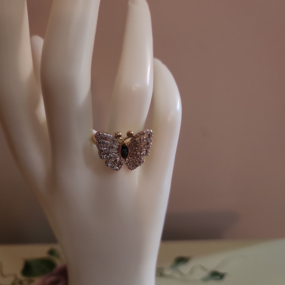 JTV Engild Diamond Butterfly Ring 14K Gold Over Sterling Silver Size 9 10